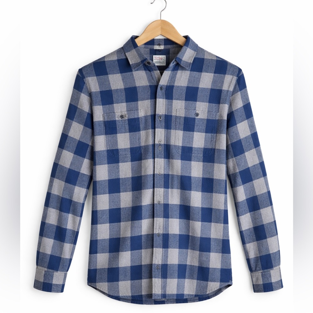 J.Crew Slim Fit Midweight Flannel Shirt Men’s M Blue Gray Plaid Double Brushed